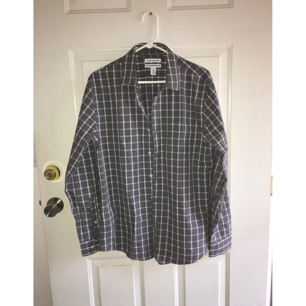 New Mens Dress Shirt Gray/White Dress Casual Poplin Size Large Slim